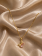 Collier papillon pierres rose