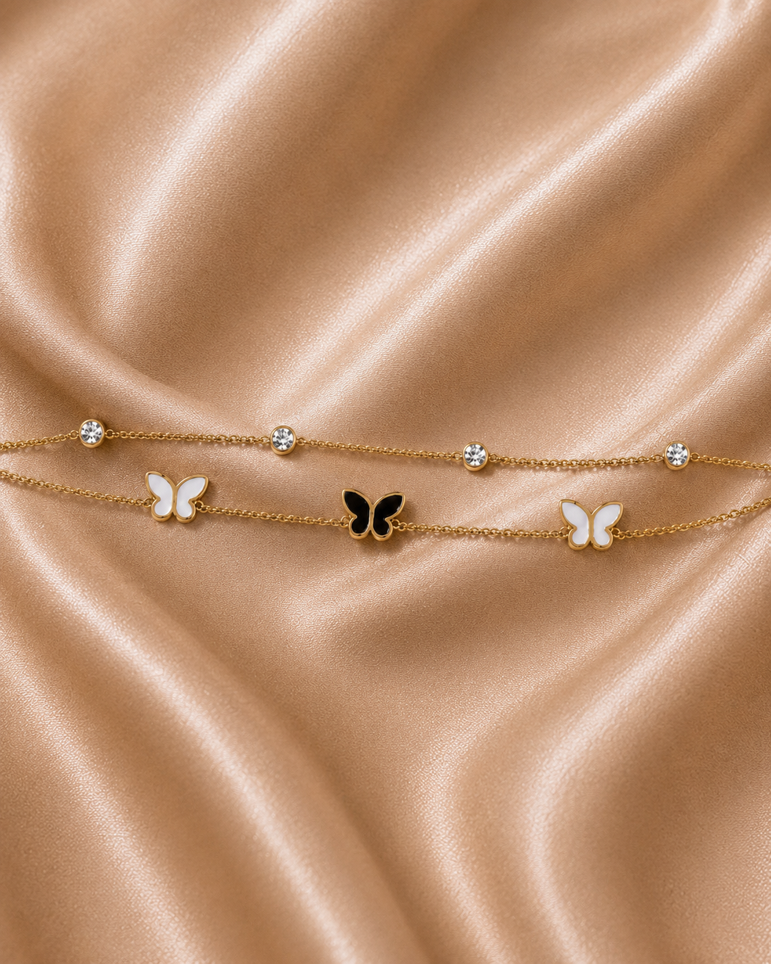 Chaine de cheville double chaîne papillon blanc/Noir